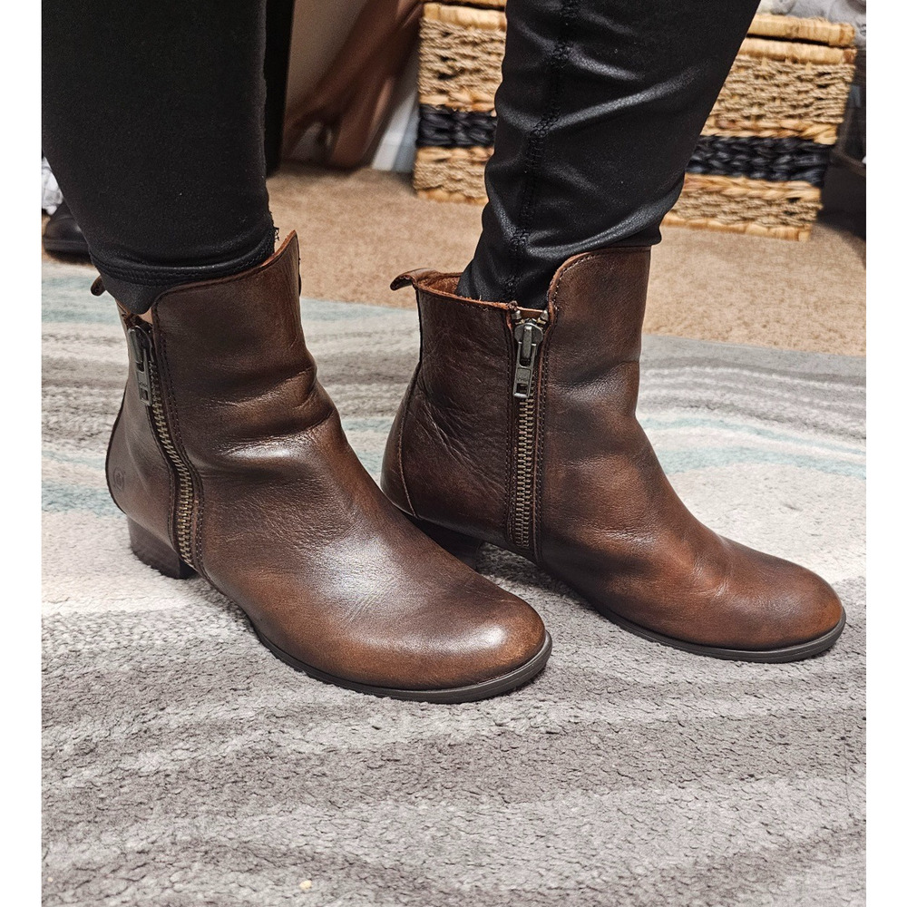 BORN Brown heeled boots women's size 6.5 zip
